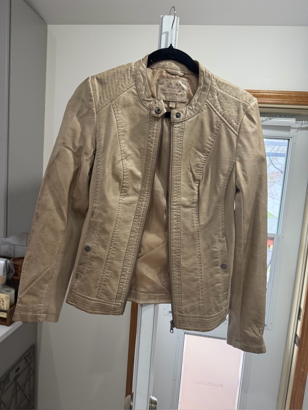 Selby Beige Faux Leather Moto Jacket